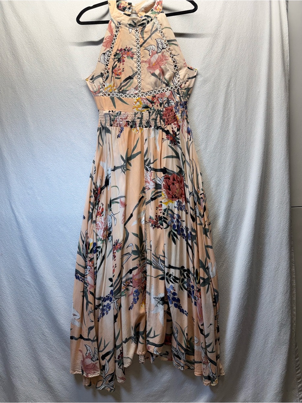 Jaase Anthropologie Peach Floral High-Low Maxi Halter Endless Summer Dress Sz Sm